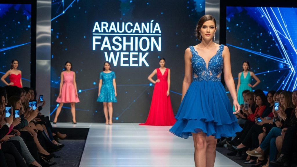 Modelos en pasarela Fashion Week Araucanía. Imagen realizada con inteligencia artificial.