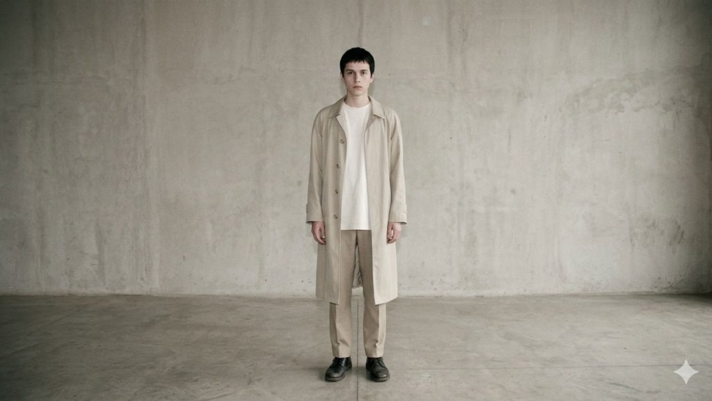 Imagen creada con inteligencia artificial Gemini el 11 de mayo del 2026 por Francisca Ruiz. Imagen representa el minimalismo en la moda.
