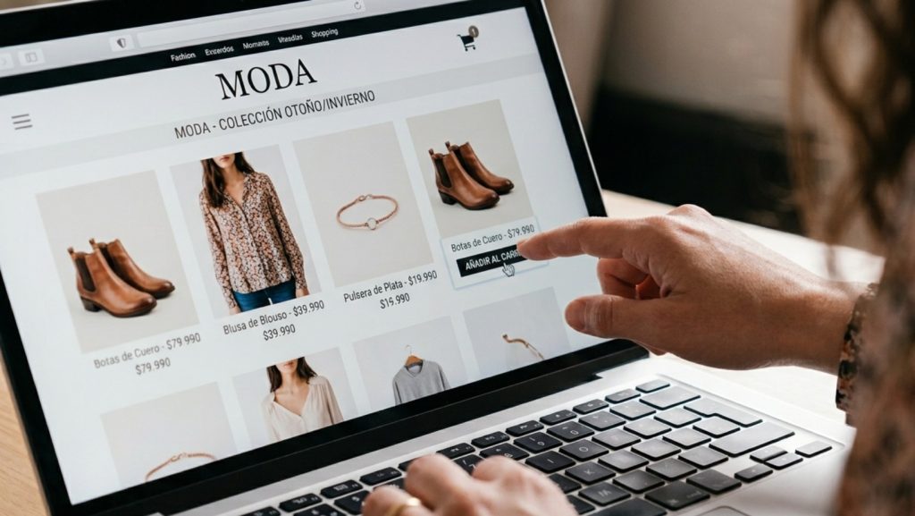 Fashion Online. Imagen de comercio digital de moda generada con Gemini el 3 de julio del 2026.